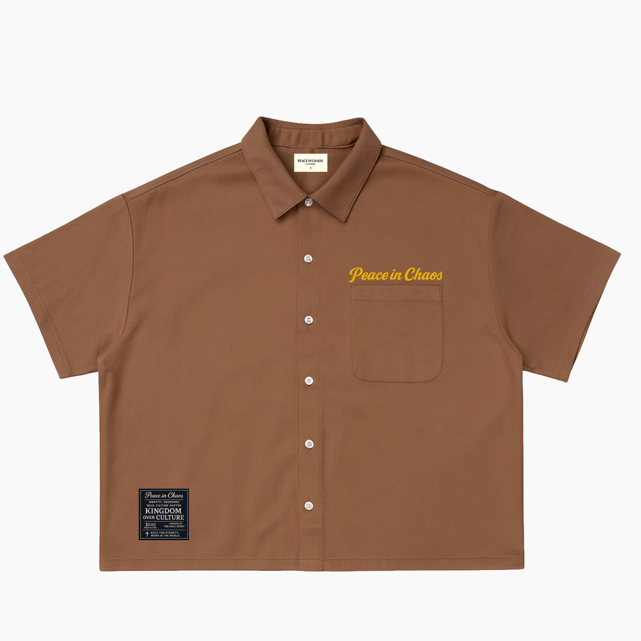 Savior Button Up – Brown / Gold Finish (Unisex)