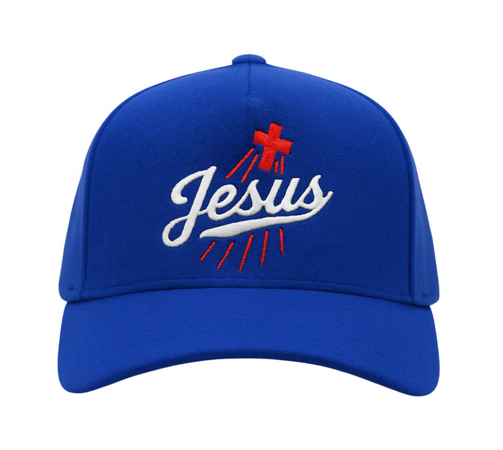 Blue wool material snapback - 3D Jesus Script logo