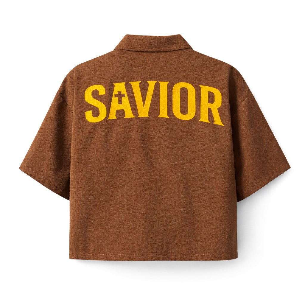 Savior Button Up – Brown / Gold Finish (Unisex)