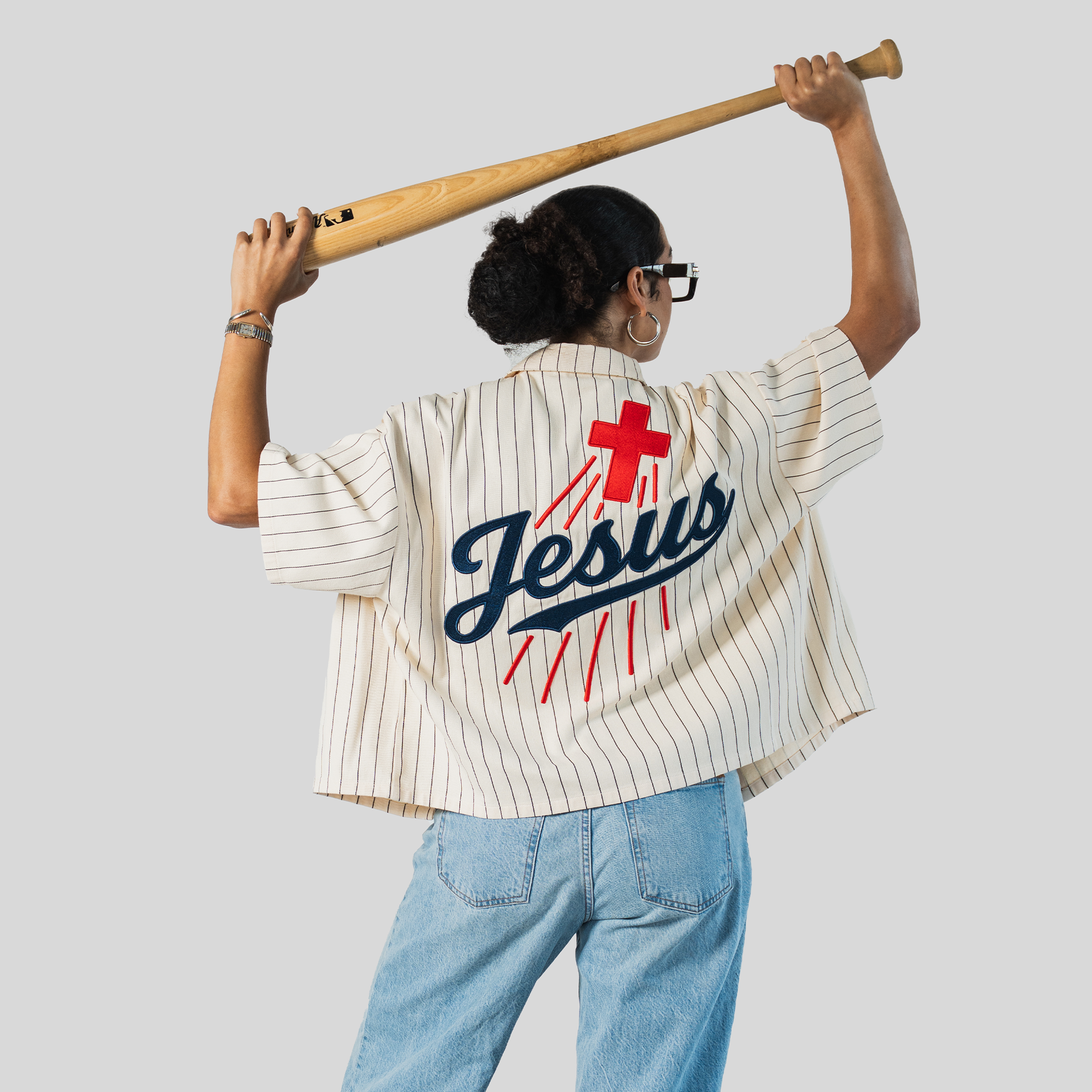Jesus Button Up – Off-White Pinstripe (Unisex) – Peace in Chaos Jesus Button Up – Off-White Pinstripe (Unisex) – Peace in Chaos